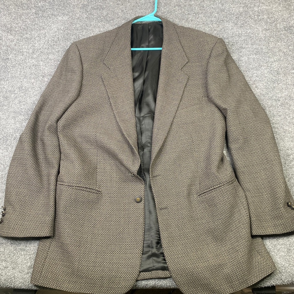Zanetti Italy Silk Wool Blazer Mens 54L? Brown Micro Pattern Sport Coat Modena